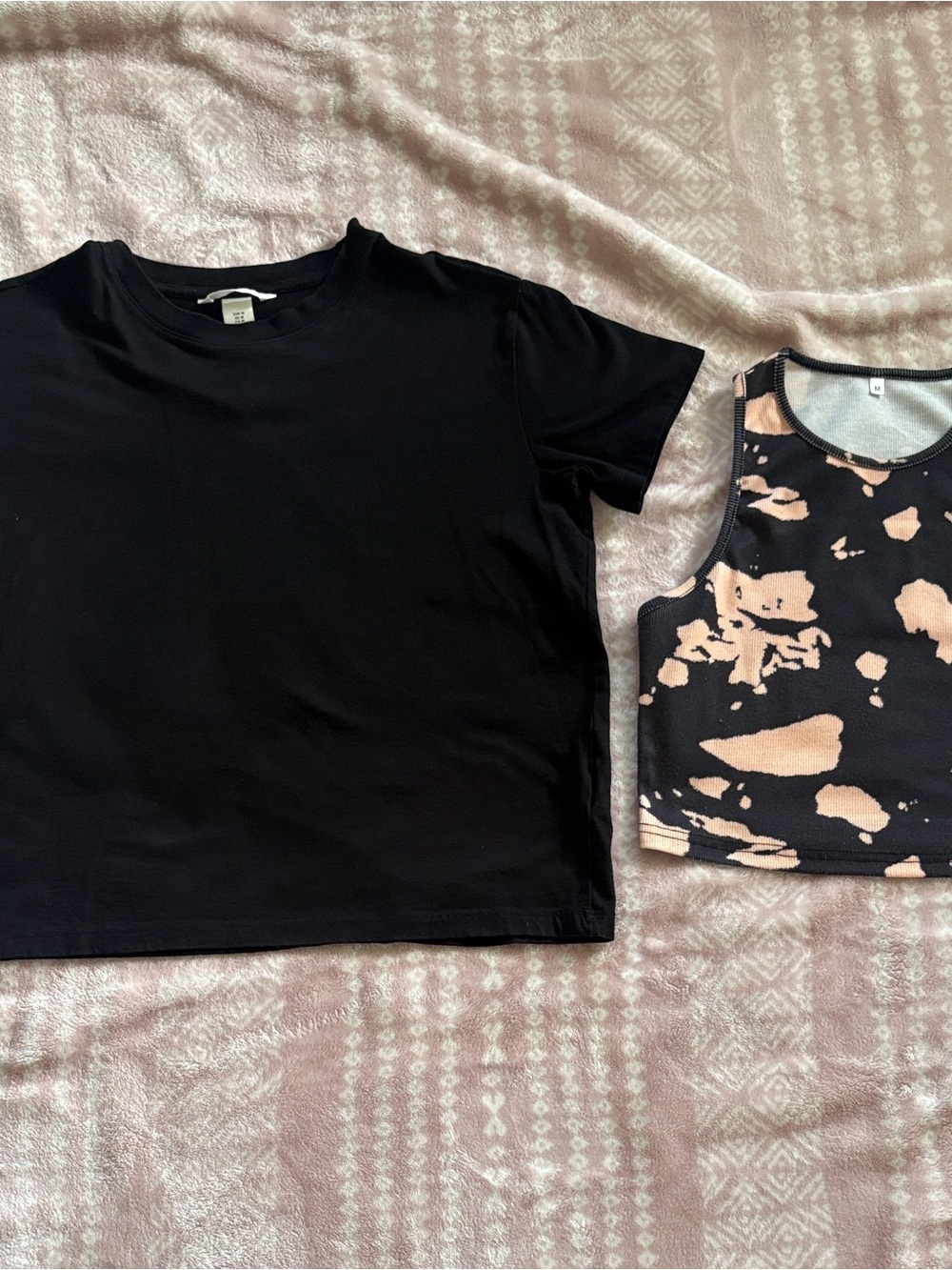 Black Crewneck Tee and Black Bleach-Effect Crop
Tank Top Set